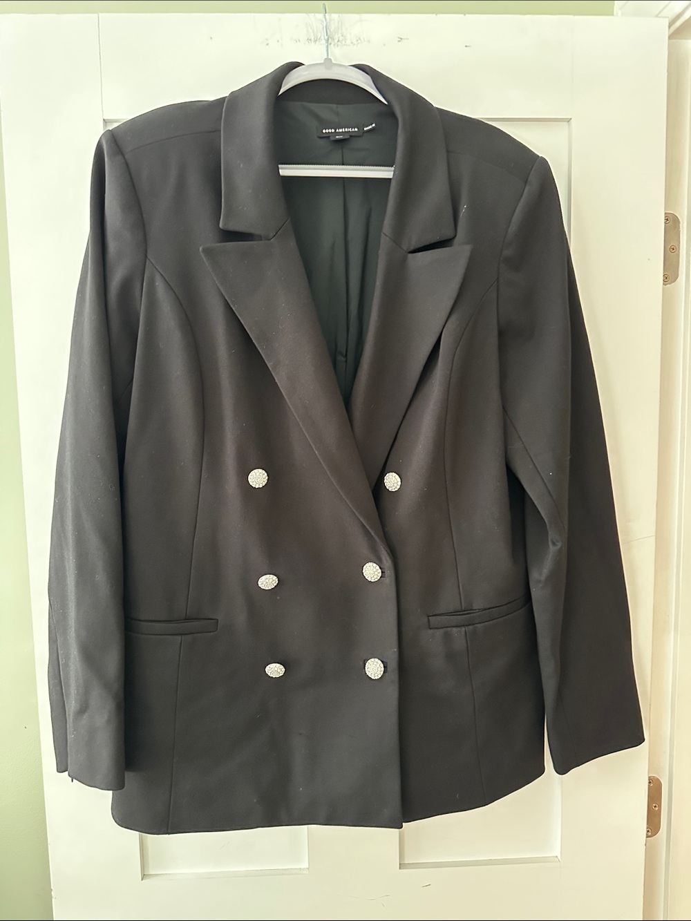 Good American  Black Double-Breasted Blazer with Decorative Buttons 07